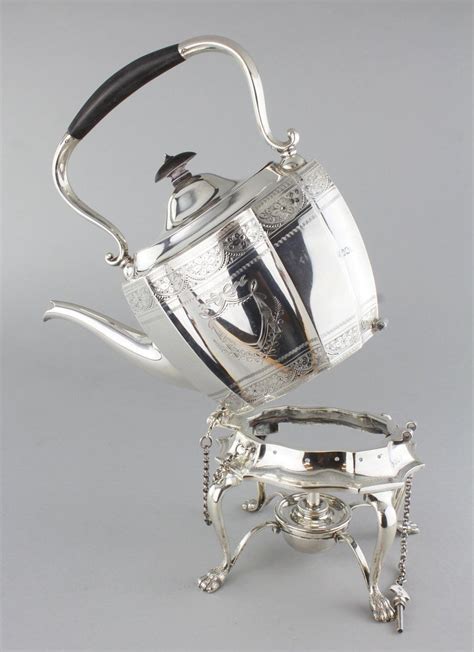 Antique Victorian Sterling Silver Kettle On Stand And Burner Sheffield
