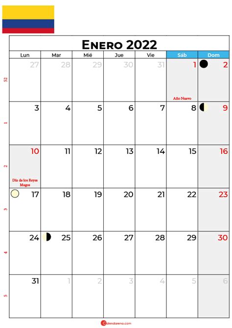Descargar Calendario Enero 2022 Colombia Para Imprimir