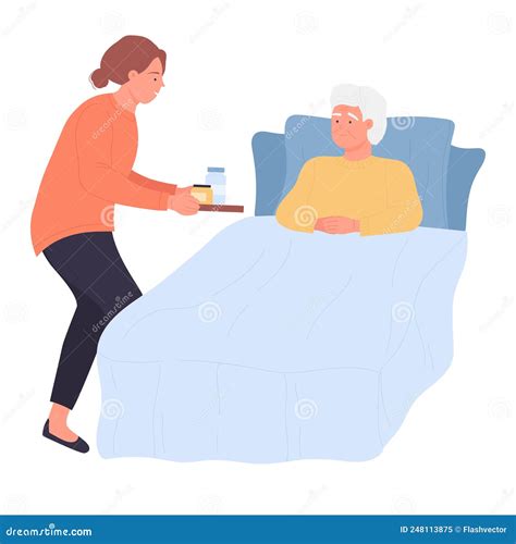 Caregiver Volunteer For Seniors People Stock Vector Illustration Of