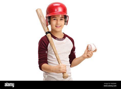 Boy Holding A Baseball And A Bat Isolated On White Background Stock