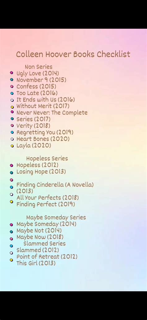 Colleen Hoover Books Checklist Colleen Hoover Books Romance Books