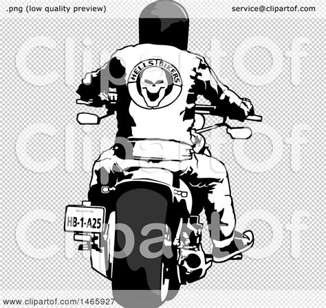 Clipart Of A Rear View Of A Biker On A Motorcycle Royalty Free Vector