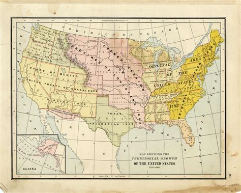 Map Showing The Territorial Growth Of The United States 1776 1887 By