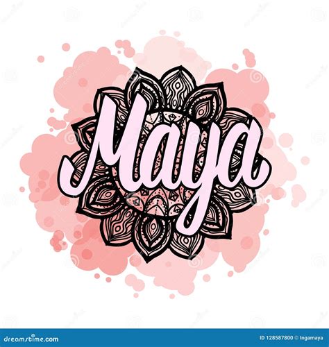 Lettering Female Name Maya On Bohemian Hand Drawn Frame Mandala Pattern