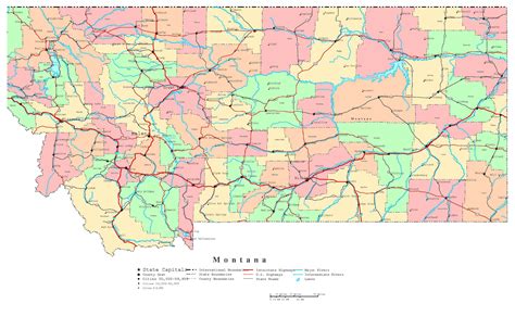 Laminated Map Large Detailed Administrative Map Of Montana State With