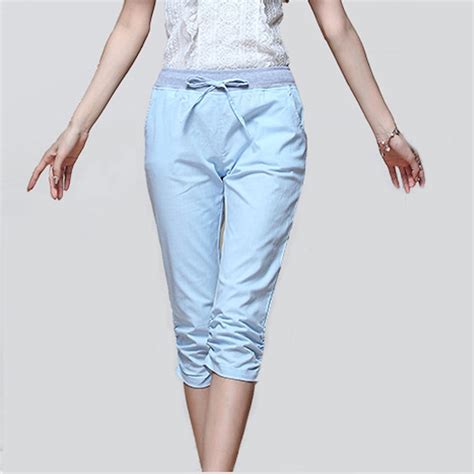 2018 Linen Pants Summer Women Calf Length Harem Pants Colorful Casual Elastic Waist Pants Capris