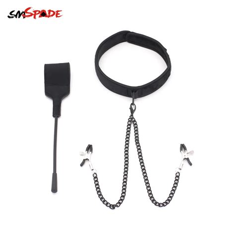 Smspade Sexy Toys For Women Slave Collar With Nipple Whip Bdsm Restraints Neck Cuff Spanking