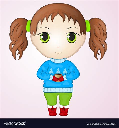 Cute Anime Chibi Little Girl Wearing Sweater And Vector Image