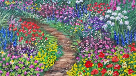 Flower Garden Path Acrylic Painting LIVE Tutorial YouTube Flower Painting Canvas Flower