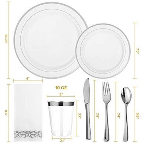 350 Piece Silver Dinnerware Set 50 Guest 100 Silver Rim Plastic Plates
