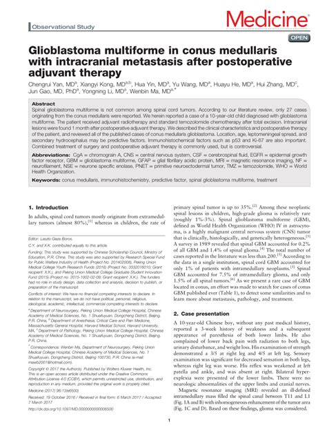 Pdf Glioblastoma Multiforme In Conus Medullaris With Intracranial