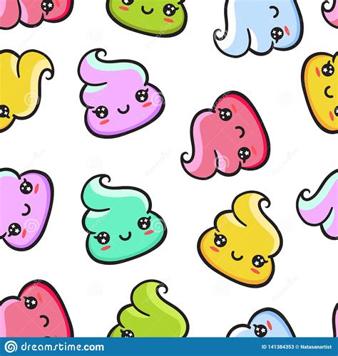 Kawaii Color Poo Emoji Pattern Stock Illustration