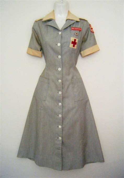 1940s 50s Wwii Nurse Uniform With Name Badge American Red Etsy