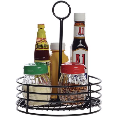 Ice cooled condiment serving container chilled garnish tray bar caddy for hom. HUBERT® Round Black Powder-Coated Metal Condiment Caddy ...