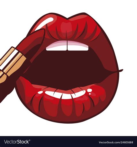 sexy female lips with lipstick pop art style vector image