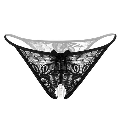 Plus Size Lace Panties For Sex Open Crotch Briefs With Pearls Women