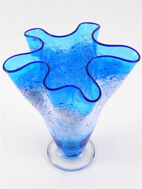 Hand Blown Art Glass Vase In Ocean Blue Etsy Art Glass Vase Hand Blown Glass Art