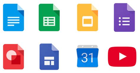 Google Docs, Google Sheets, Google Slides, Google Forms,