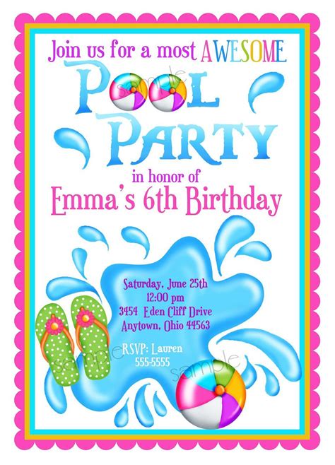 Girls Pool Party Invitations