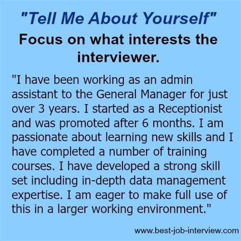 tell me about yourself interview examples answers imagesee