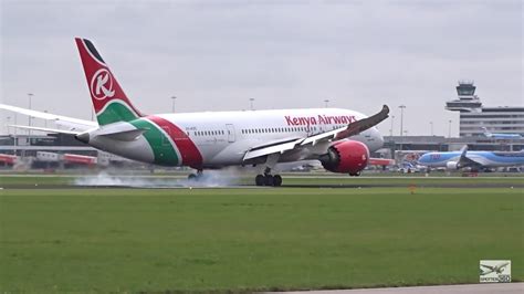 Kenya Airways Boeing 787 8 Dreamliner Landing At Amsterdam Schiphol