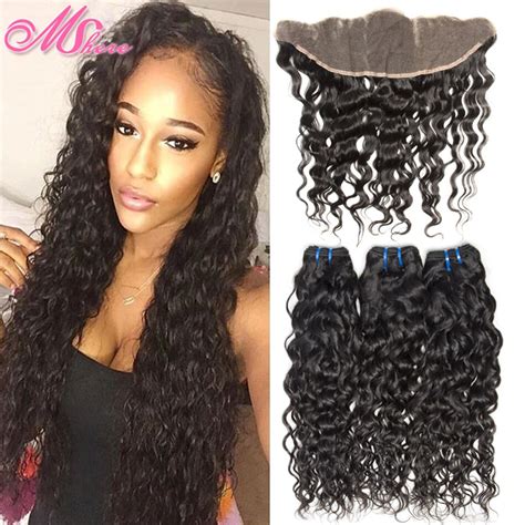 Unprocessed Virgin Malaysian Water Wave Hair Bundles With Lace Frontal