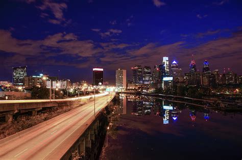 Philadelphia At Night Cityscape From South Street Photograph By Bill