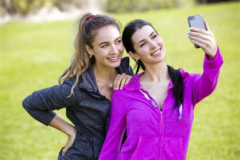 Two Fit Women Taking Selfie Together Stock Image Image Of Happy Body 91458213