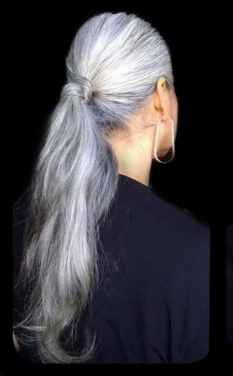 Long Naturally Wavy Silver Grey Pony Tail Hair Piece Wrap Around Silver