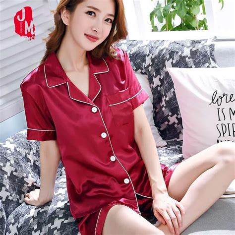 Summer Women Short Silk Pajama Sets Solid Satin Pyjamas Sexy Sleepwear