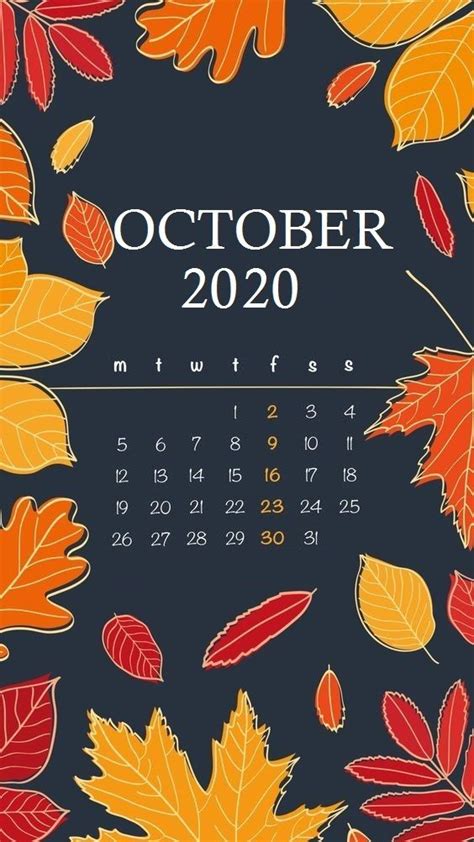 Cute October 2020 Iphone Calendar Calendar Wallpaper October