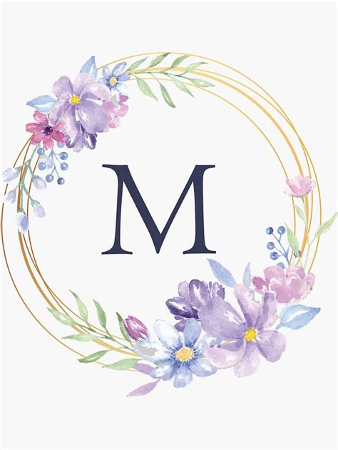 Monogram M Spring Floral Circle Sticker By Floralmonogram Monogram
