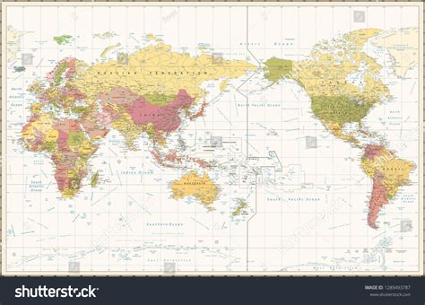 World Map Retro Color Pacific Centred 스톡 벡터로열티 프리 1289493787