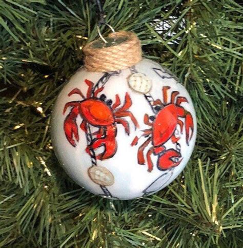 Red Crab Christmas Ornament Hand Painted Sea Life Anchors Etsy
