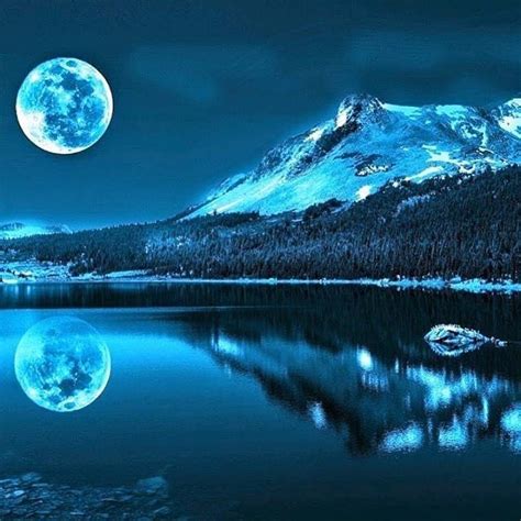 Beautiful Photo Moonlight Blue Moon Lake Mountain Picturesque View
