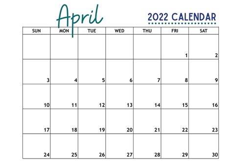 Free April Calendar Printable 2022 Millennial Homeowner