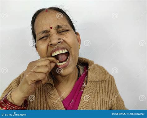 Indian Woman In Toothache Dental Painful Problem Lady Touching Her Teeth Suffering From Pain