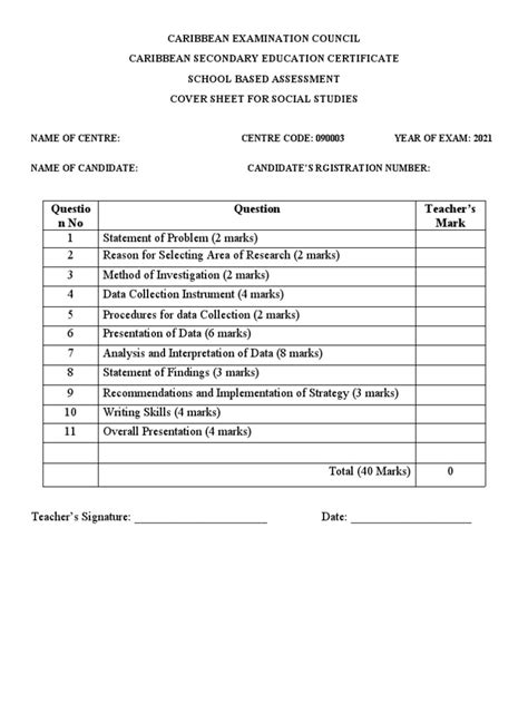 Social Studies Sba Mark Scheme Pdf