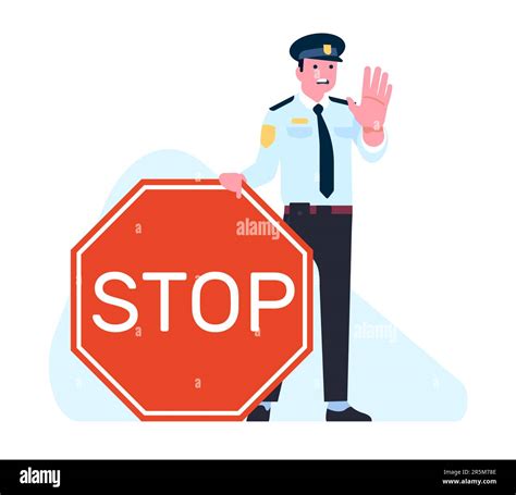 Male Police Officer Holding Stop Sign Vector Cartoon