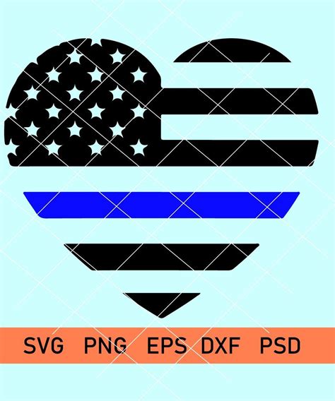 Back The Blue Dxf Thin Blue Line American Flag Heart Svg Etsy