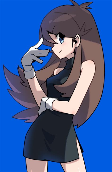 Safebooru 1girl Arm Up Bangs Bare Shoulders Black Dress Blue Pokemon