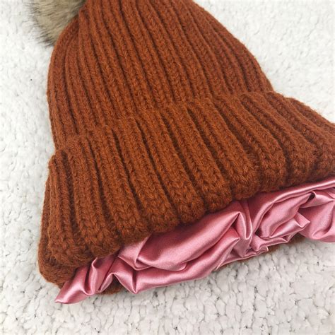 Women Satin Lined Knit Winter Hat Beanie With Detachable Etsy