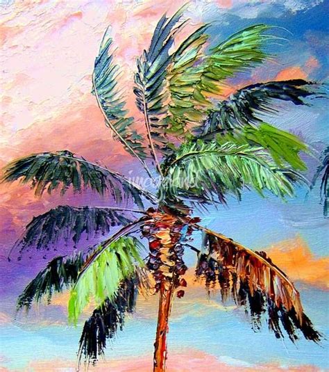 A Painting Of A Palm Tree In The Sunset