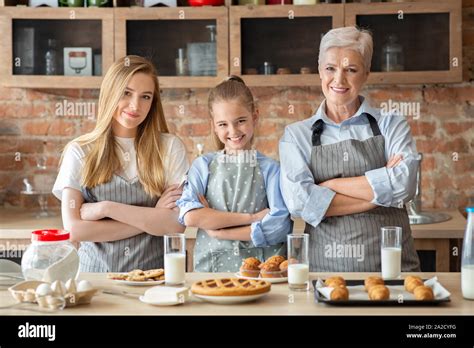 Daughter Mother And Grandmother Showing Homemade Pastry Stock Photo Alamy