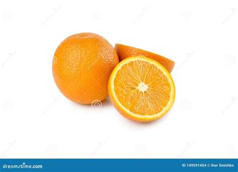 Orange Fruit With Half Isolated On White Background With Clipping Path