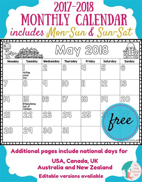 Free Printable Blank Calendar 123calendarscom 10 Best Kindergarten