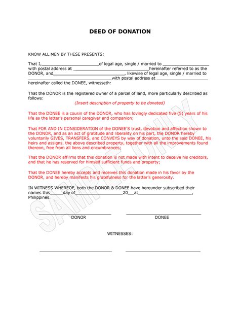 Deed Of Donation Template Sample Only Deed Of Donation Know All Men