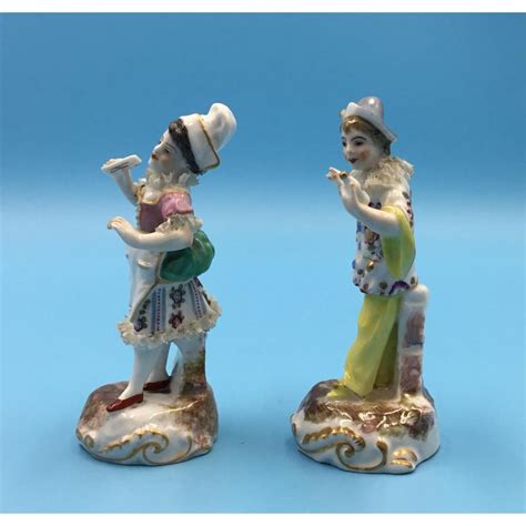 Pair French 19th C Miniature Porcelain Figurines