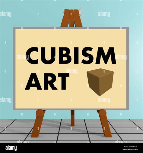 3d Illustration Of Cubism Art Title On A Tripod Display Board Along