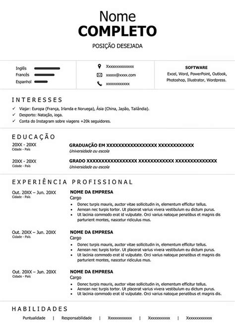 Curriculo Vite Em Português Curriculum Vitae Exemplos Em Portugues